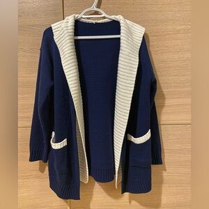 Korean Blue Hooded Long Cardigan